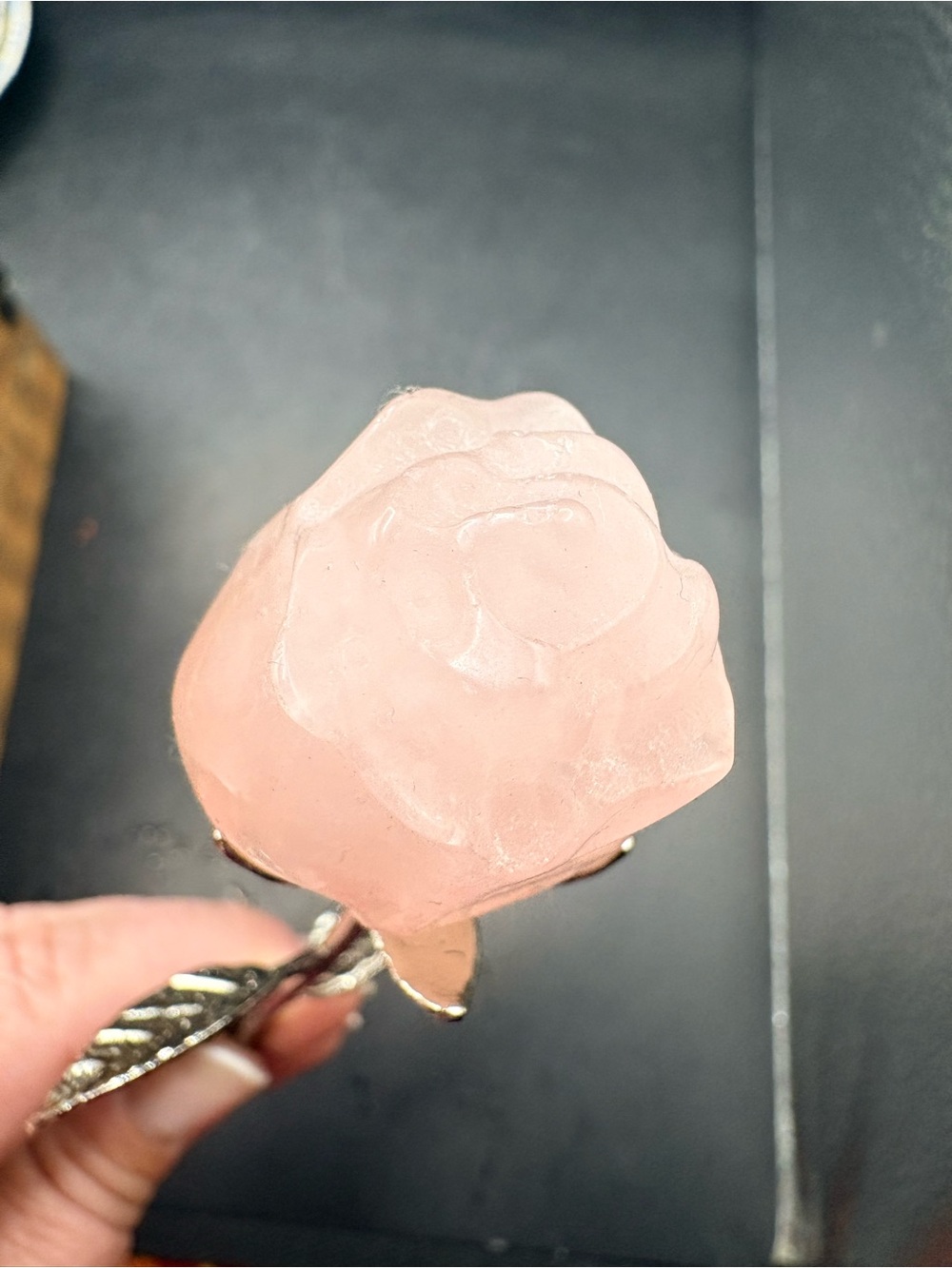 Pink Rose Quartz Flower with Metal Stem - Picture 4 of 4